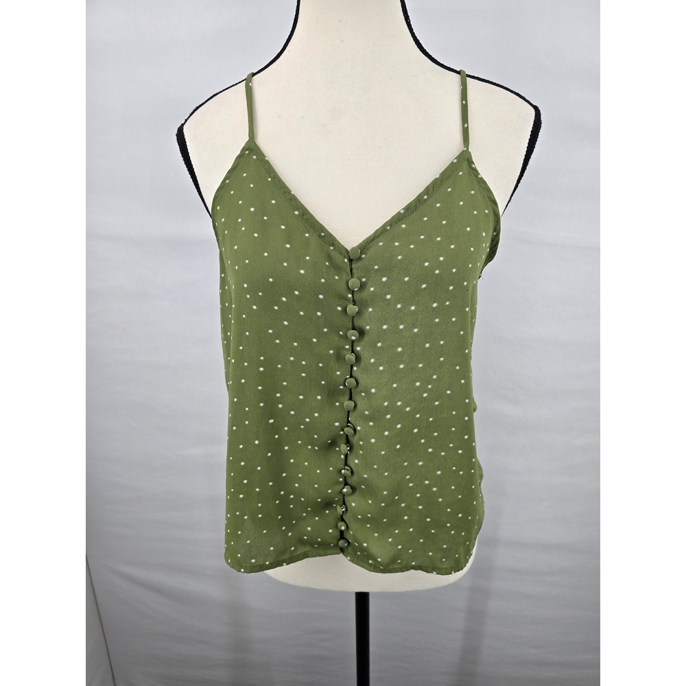 Timing Olive Green Polka Dot‎ Button Front Camisole Tank Top Small
